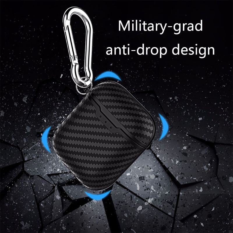 Vỏ Bảo Vệ Hộp Sạc Tai Nghe Airpods Bằng Silicon Họa Tiết Sợi Carbon Chống Sốc / Dấu Vân Tay