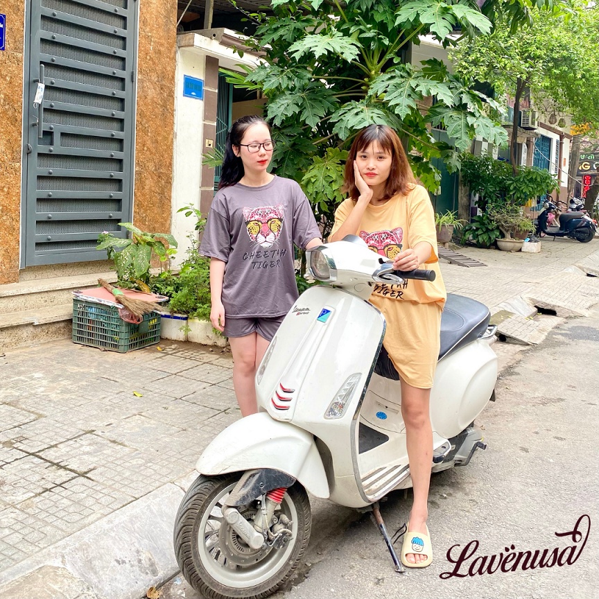 Bộ mặc nhà nữ cotton cộc tay hình báo cho bạn gái dưới 60kg LAVENUSA QA22