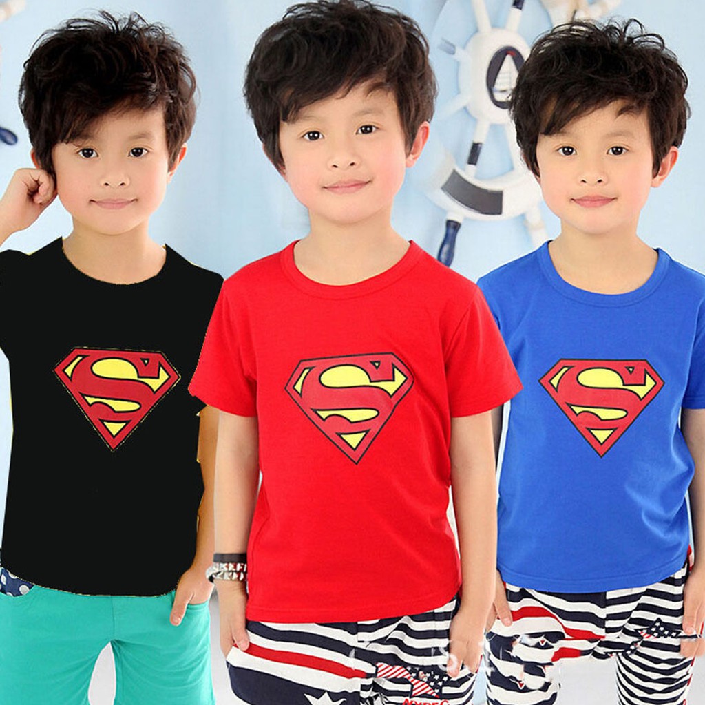 Áo thun cotton in hoạt hình superman thời trang cho trẻ em từ 2-7 tuổi