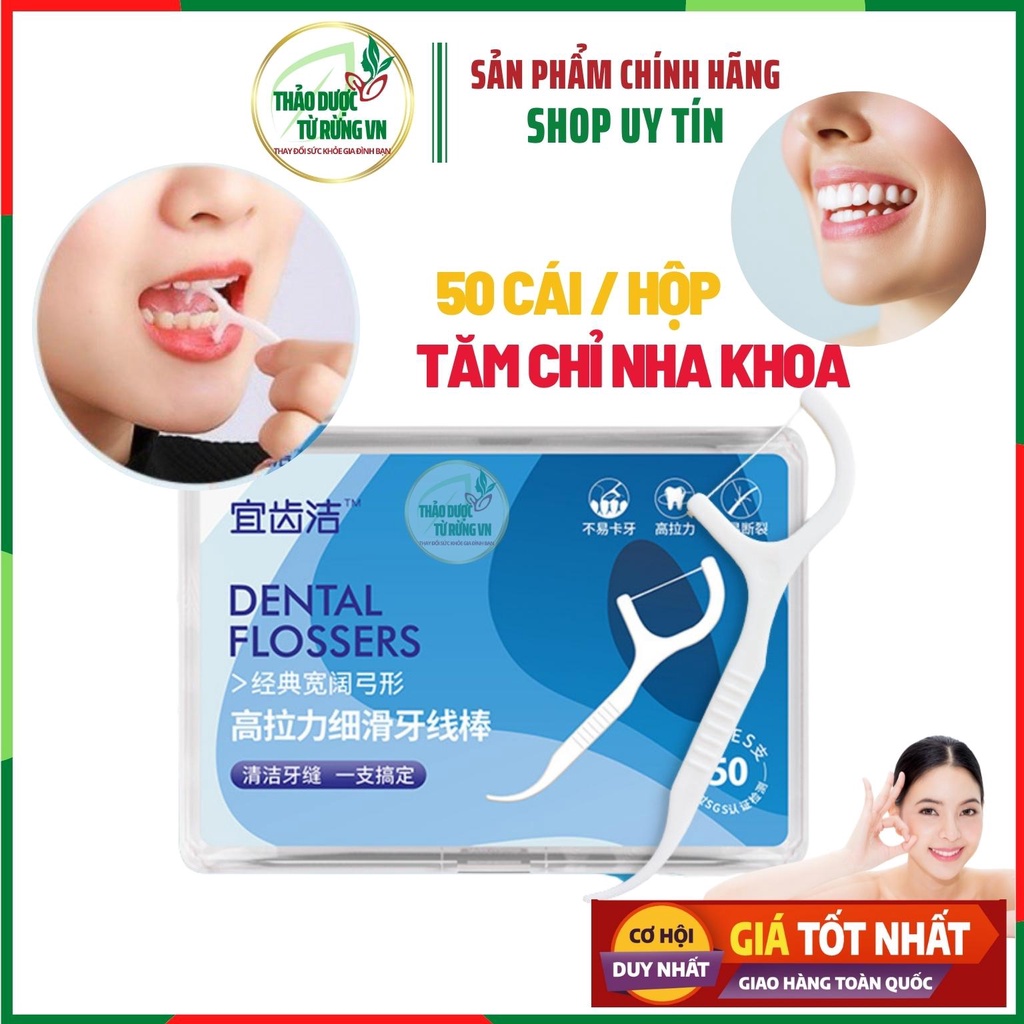 Tăm Chỉ Nha Khoa Nội Địa Trung - Tăm Nhựa Nha Khoa Cao Cấp Sạch Răng Sợ Chỉ Bền Hộp 50 Cái Thảo Dược Từ Rừng VN