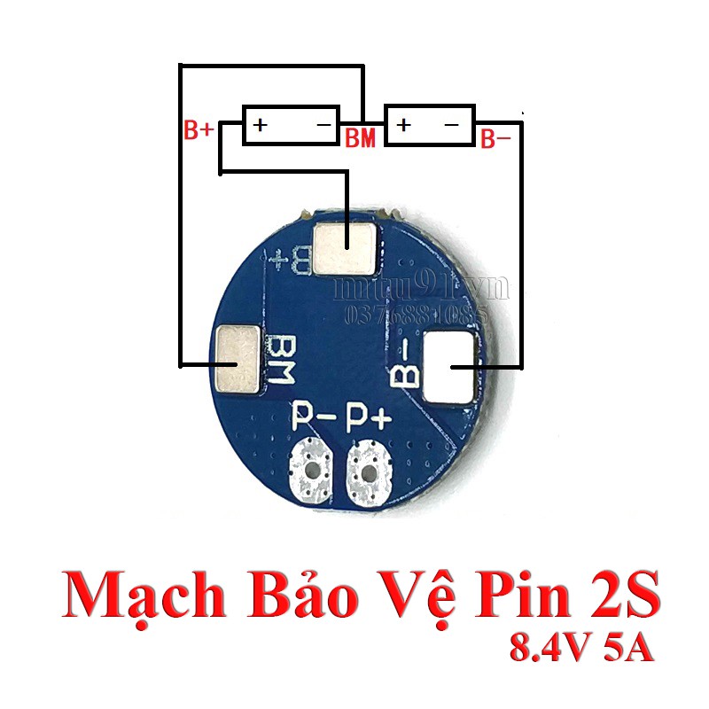 Mạch sạc pin 2S 7.4V~8.4V 5A có bảo vệ - board tròn - HX-2S-A2