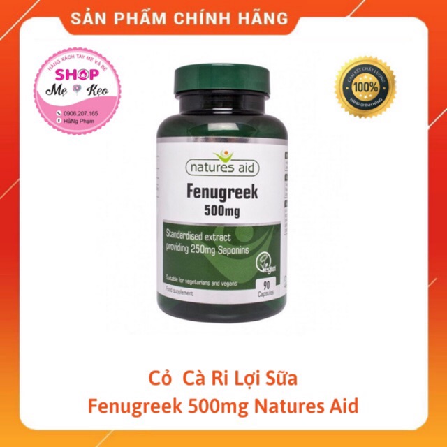 Lợi sữa cỏ cà ri (90v) kích thích và làm tăng khả năng tiết sữa cho mẹ sau sinh Natures Aid Fenugreek, UK