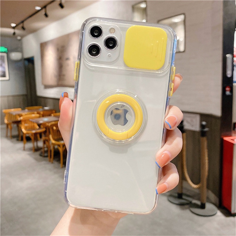 Ốp Lưng Casing Ring Holder Stand Ultra-thin Transparent Candy Colors Phone Cover For Samsung A52 A32 A12 A21s A71 A51 A70 A50 A50s A30s Case