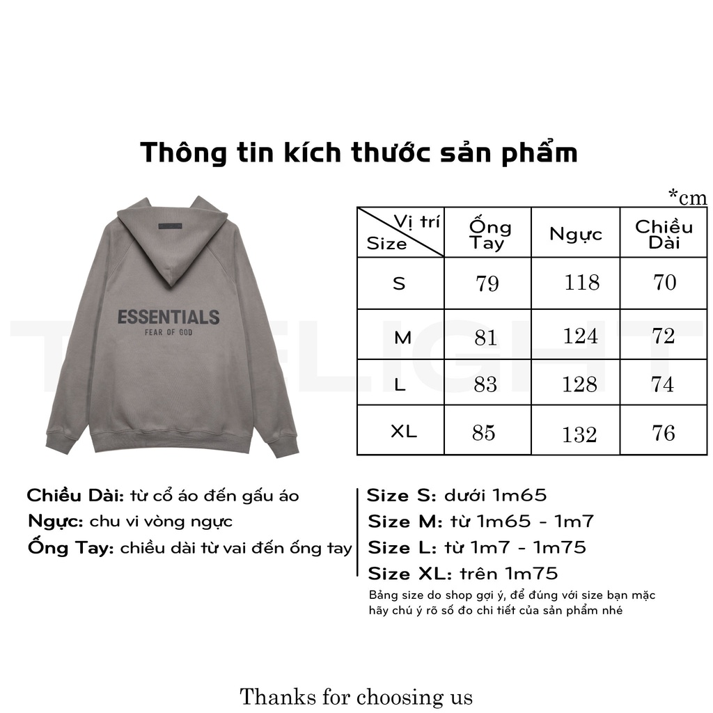 Áo hoodie FEAR OF GOD ESSENTIALS SS21 dài tay unisex TLS oversize thời trang nam nữ chất liệu nỉ bông form rộng