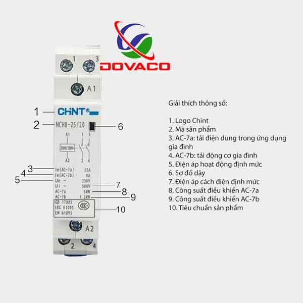 Contactor 1 pha CHINT 25A/220V khởi động từ home smart