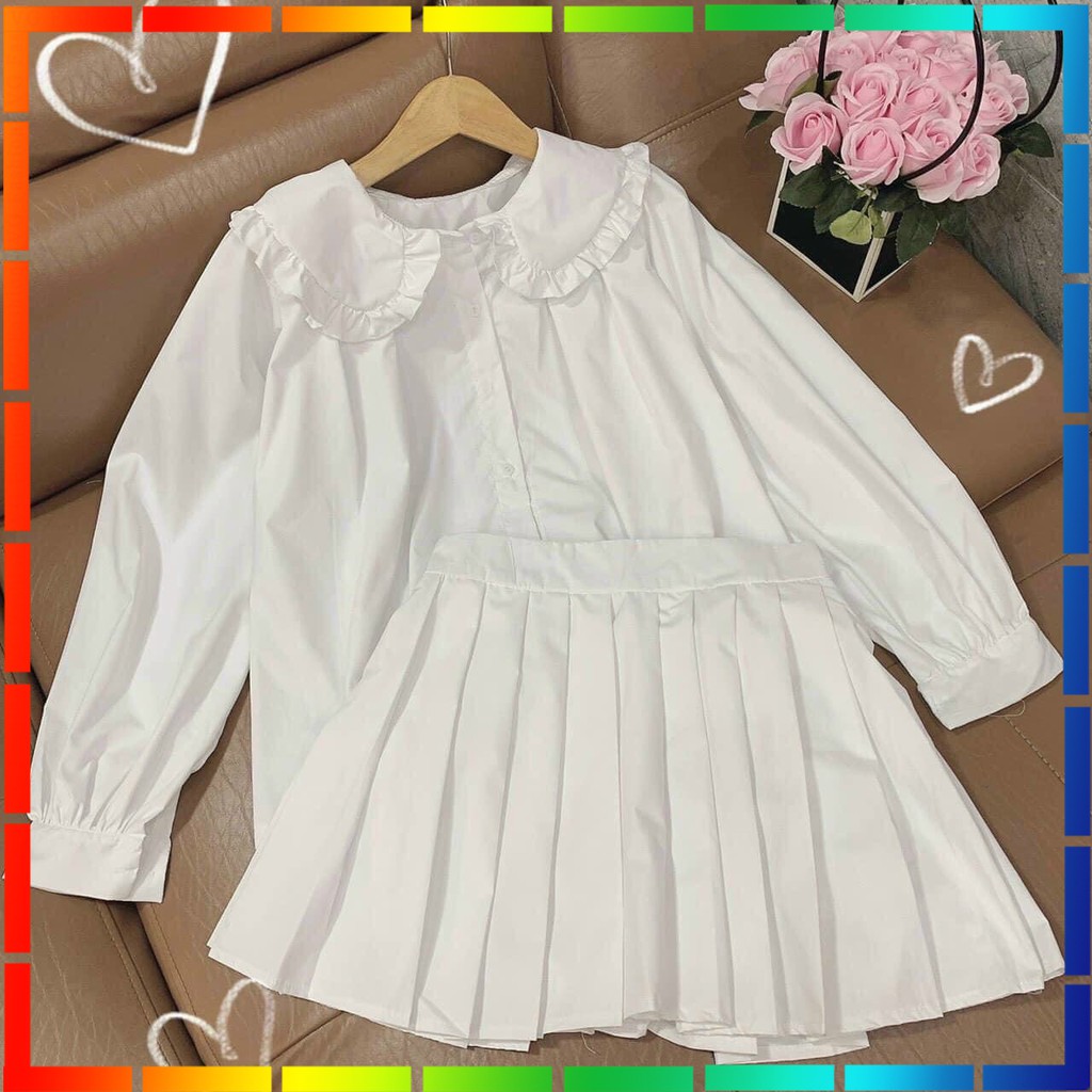 Áo sơ mi nữ🌸Váy trắng🌸Set áo sơ mi nữ chân váy tennis thiết kế style Hàn Quốc cực đẹp  - C07