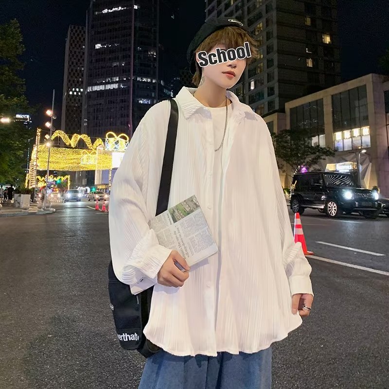 Áo Sơ Mi Dài Tay Dáng Rộng Hoa Văn Kẻ Sọc Trẻ Trung Thời Trang Hàn Quốc Dành Cho Nam