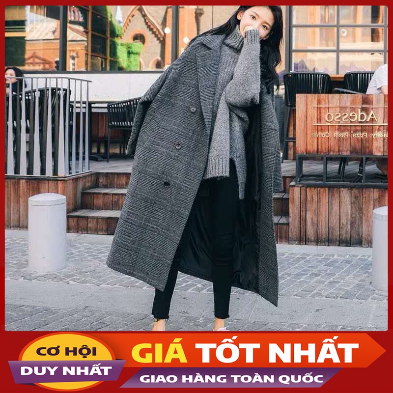 Áo Khoác Măng Tô Dạ Kẻ Dáng Dài Siêu Ấm Hàng Loại 1 M623-Violet