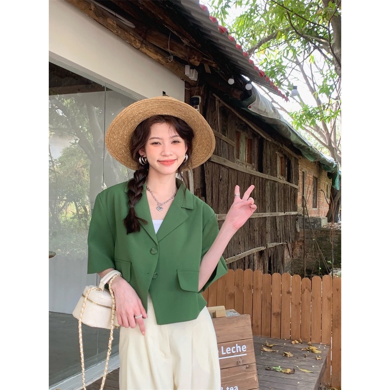 Porozi Áo khoác vest  tay ngắn phong cách Hàn Quốc thời trang dành cho nữ