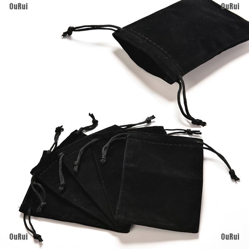 (FCC) Bông Tai Dây Xích Và Túi Nhung Đen Có Vòng Khuyên