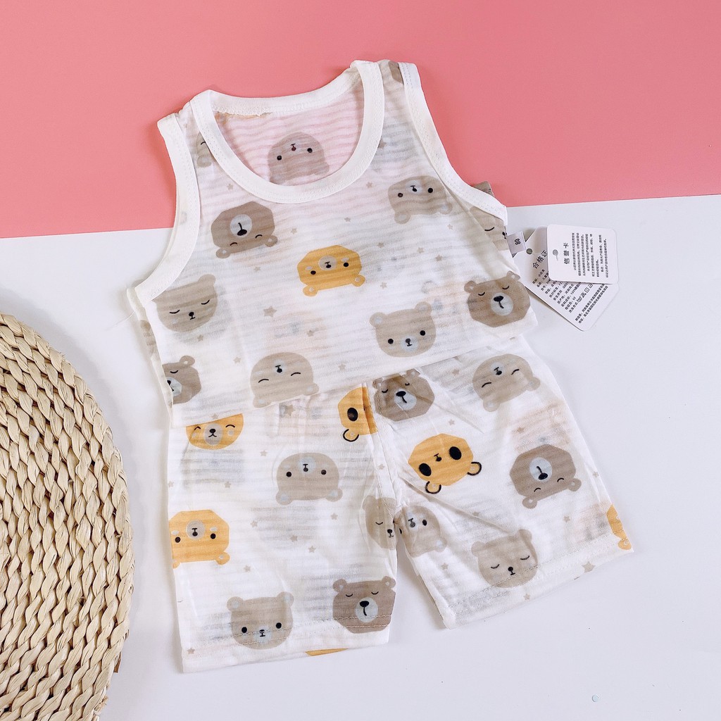 Xả !!! Bộ Ba Lỗ Sợi Tre Hàng Quảng Châu Nền Trắng Cho Bé (8-19kg) (1481 ) Shop Phúc Yến