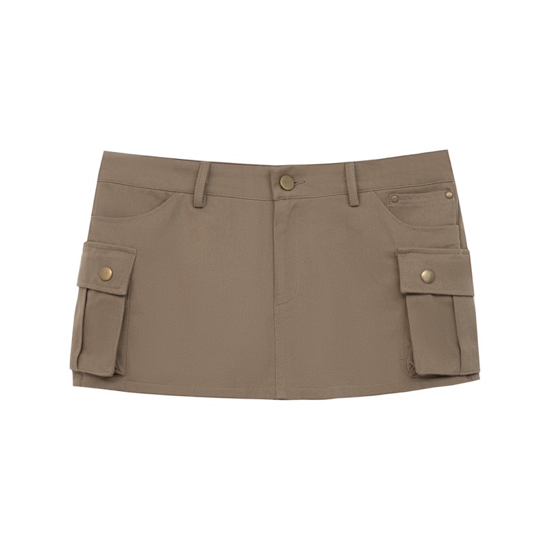 WEDNESDAY Chân váy kaki túi hộp lưng thấp - Khaki Skirt