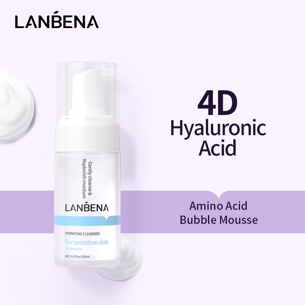 Sữa rửa mặt Lanbena 100ml chứa Axit Hyaluronic tạo bọt dưỡng ẩm chăm sóc da