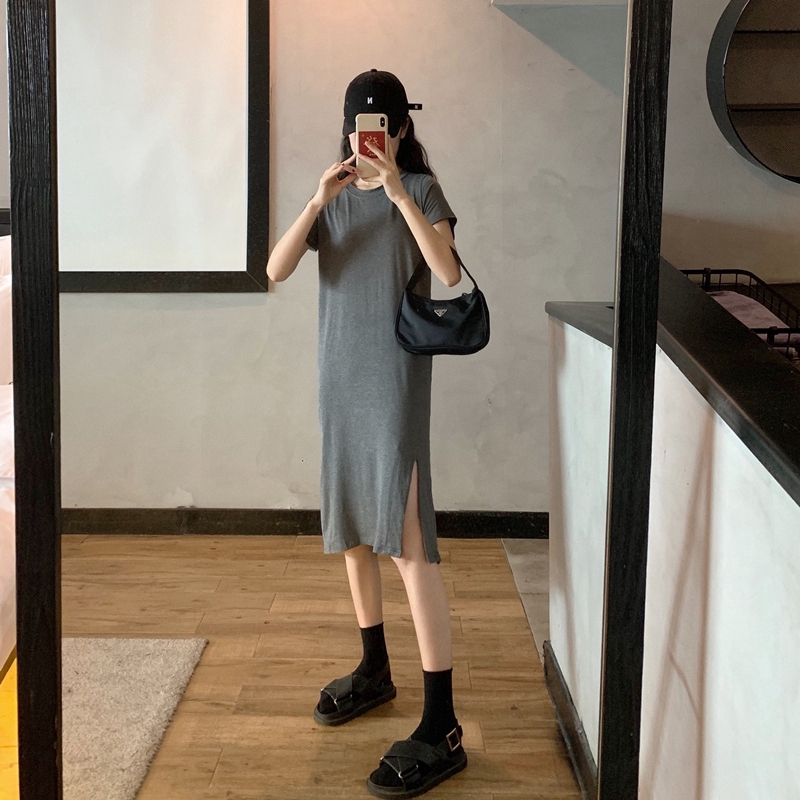 SUXI Đầm Nữ Ngắn Tay Kiểu Hàn Quốc