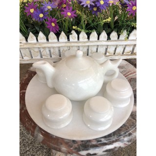Bộ ấm trà đá trắng