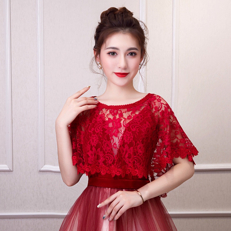 Áo Choàng Ren Màu Trắng / Tím / Xám / Đỏ Rượu Cho Cô Dâu