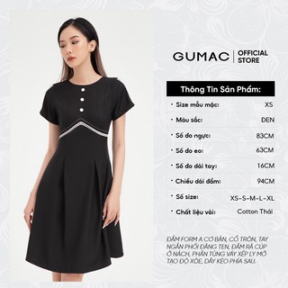 Đầm dáng ôm nữ phối 3 nút GUMAC thiết kế basic màu đen đủ size DB438
