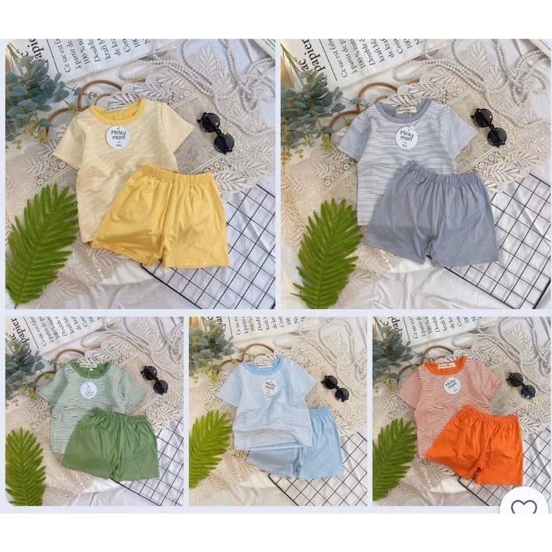 Bộ Thun Lạnh Tay Cộc Kẻ Ngang Minkymom Cho Bé Trai/ Bé Gái