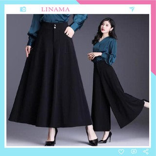 Quần suông ống rộng lưng cao vải cao cấp culottes nữ mặc kéo dài chân LN02