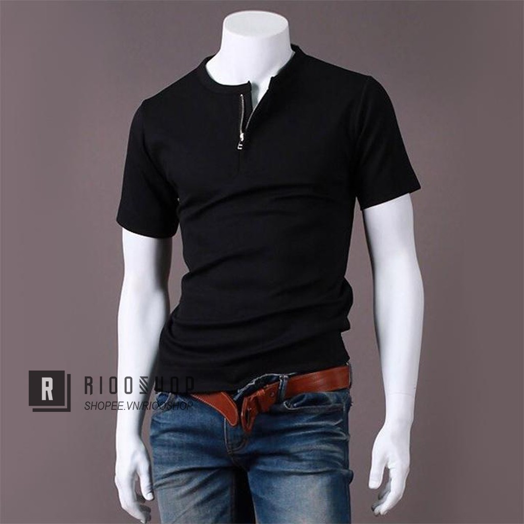 Áo thun nam tay ngắn trơn cổ dây kéo đứng cực đẹp RIN082V - áo phông nam cổ tròn Riooshop | BigBuy360 - bigbuy360.vn