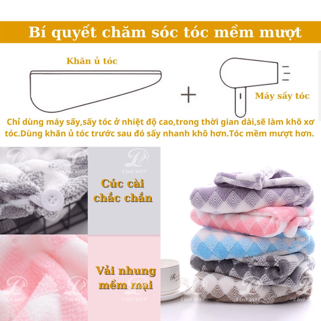 Khăn ủ tóc LALITA siêu thấm hút tóc khô siêu tốc, vải nhung mềm mịn