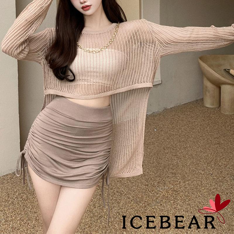 Áo Dệt Kim Tay Dài Dáng Rộng Màu Trơn Thiết Kế Khoét Lỗ Thời Trang Đường Phố Cho Nữ