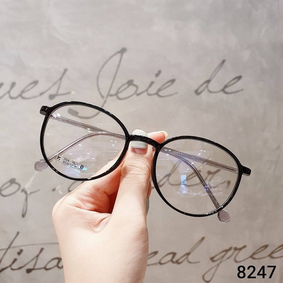 Gọng kính cận Nam Nữ dáng tròn V8247 - gọng cốt kim loại - Kính thời trang hàn quốc 0 độ + Nhận cắt cận viễn loạn
