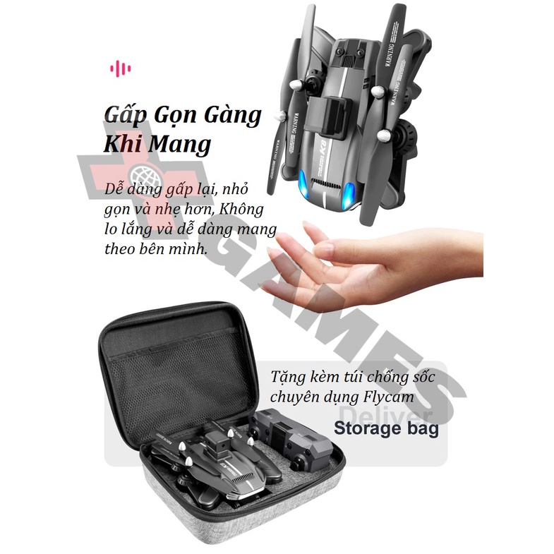Máy Bay Điều Khiển Từ Xa 4 Cánh K8 Pro, Drone Flycam 4k Mini Giá Rẻ, Play cam, Flai Cam WiFi Pin Khỏe Bay Xa 400 Mét