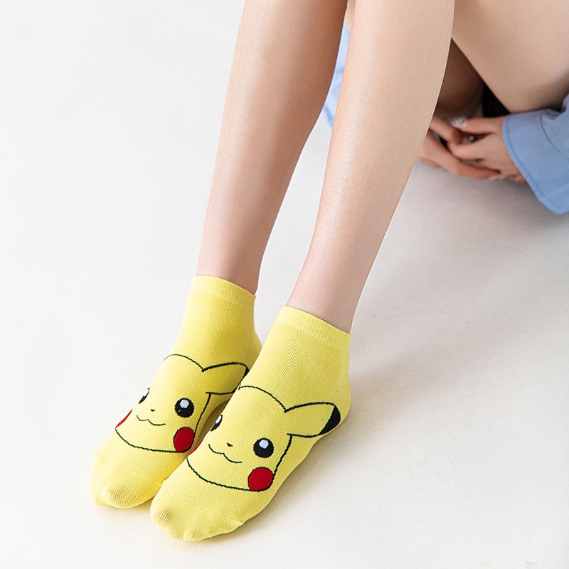 5 Pairs Lovely Anime Pokemon Pikachu Socks Pocket Monsters Cotton Cartoon Women Ankle Socks