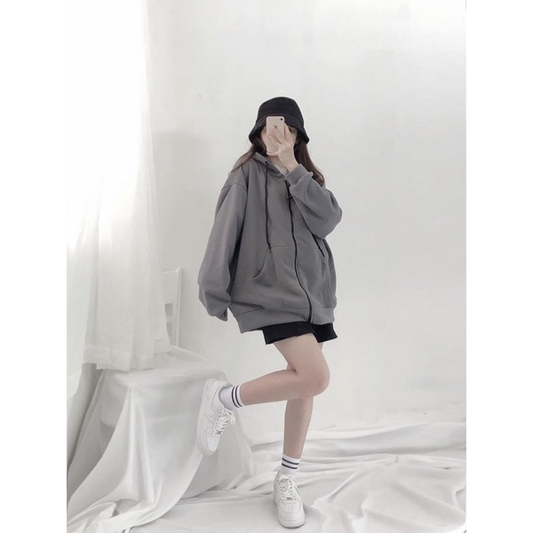 Áo khoác nỉ xám trơn form rộng ảnh thật unisex_SSSTore