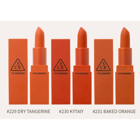 Son Thỏi 3CE Matte Lip Color - Tone màu cam đất 229+ 230+ 231