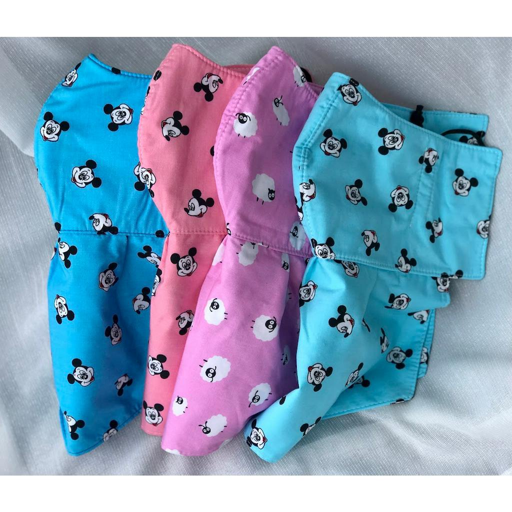 Khẩu trang yếm vải tole (lanh) 3 lớp che nắng tai và cổ, nhiều màu họa tiết chuột Mickey dễ thương