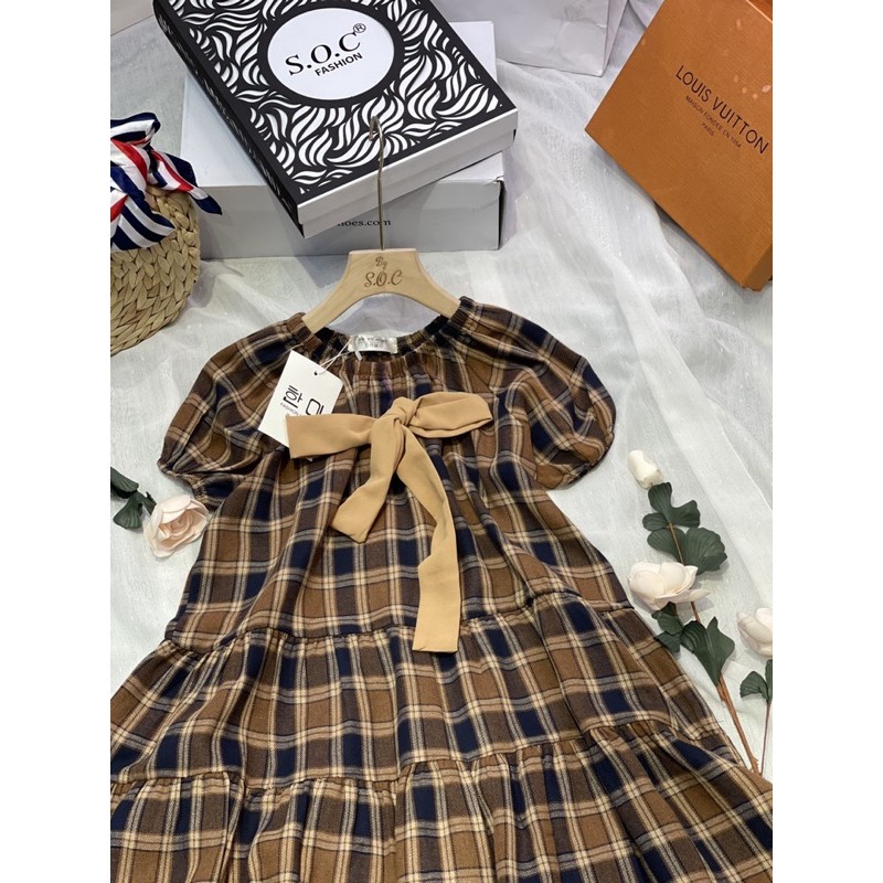 Đầm babydoll sọc caro