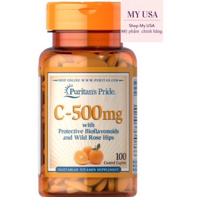 {CHÍNH HÃNG}Viên uống mờ vết thâm ❤️ Vitamin C 500mg Bioflavonoids &amp; Rose Hips Puritan’s Pride 100 viên