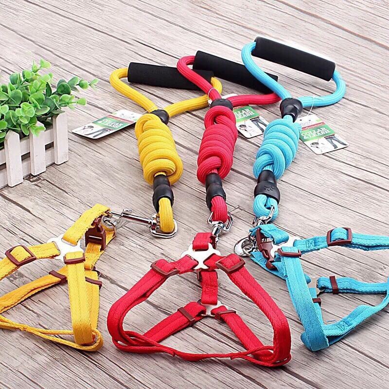 Dây Dắt Dạng Yếm Cho Chó Mèo Có Tay Cầm Dày Dặn, 2 Lớp, Màu Sắc Đa Dạng Fu