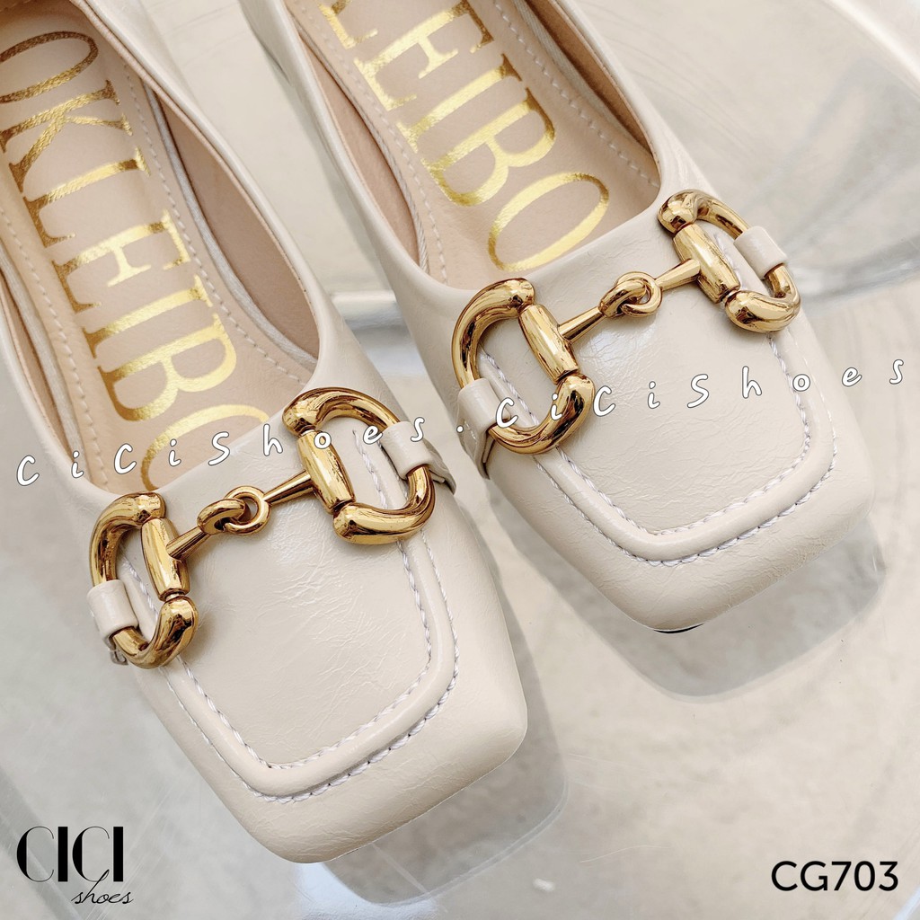 Giày cao gót nữ CiCi Shoes 3cm gót vuông, giầy da mũi vuông móc xích đồng - CG703