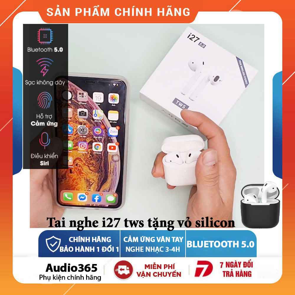 Tai nghe bluetooth tws i27 có sạc không dây, cảm biến vân tay, tự động kết nối nghe 4h