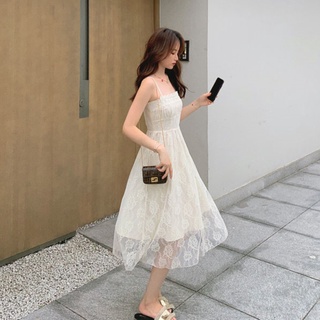 Đầm hai dây phối ren mỏng tay ngắn