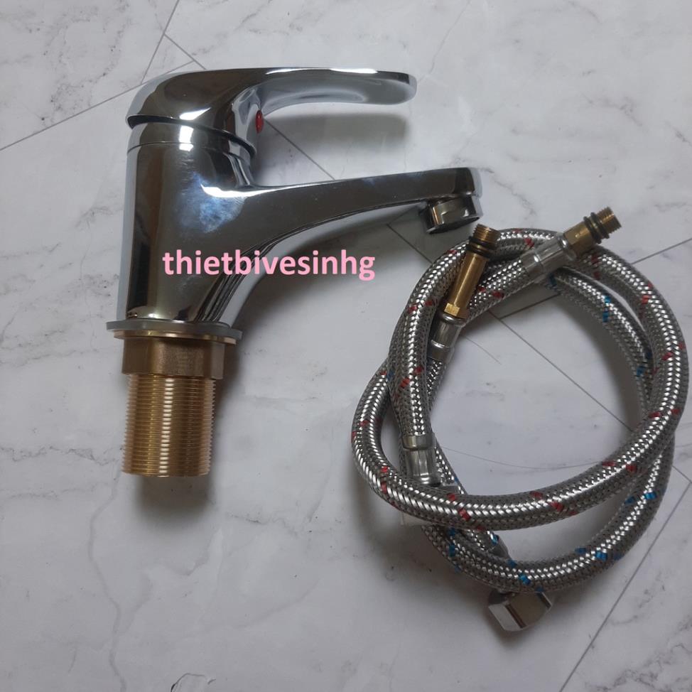 VÒI RỬA MẶT LAVABO NÓNG LẠNH TAY GẬT GÙ TẶNG ĐÔI DÂY CẤP NƯỚC