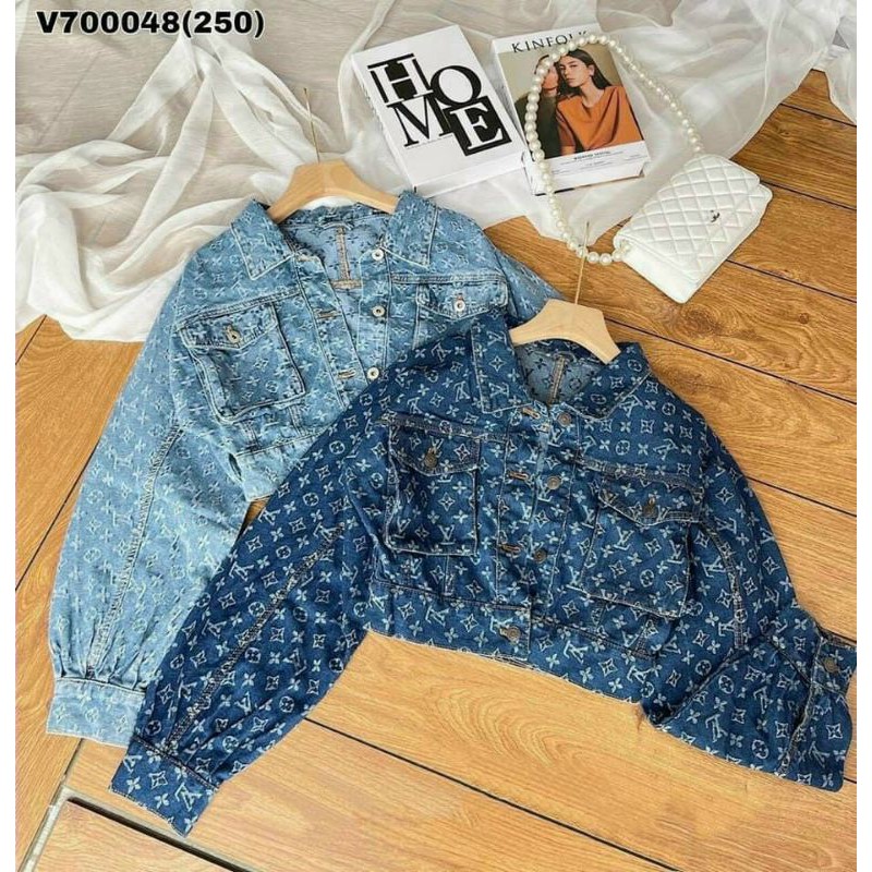 áo khoác jean nữ croptop eo vì và gu xì kiểu cá tính có túi hộp 2 bên, shop Tiến Linh