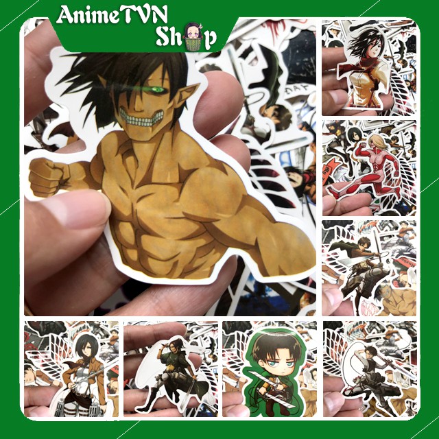 Miếng dán Sticker anime Attack on Titan (Tấn Công Người Khổng Lồ) trọn bộ 80 hình - In rõ ràng sắc nét khó tróc