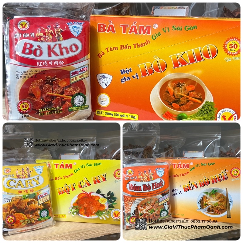 BỘT BÀ TÁM Gia vị bò kho/ Bún bò/ cà ri hộp Bà Tám (50 gói /hộp)