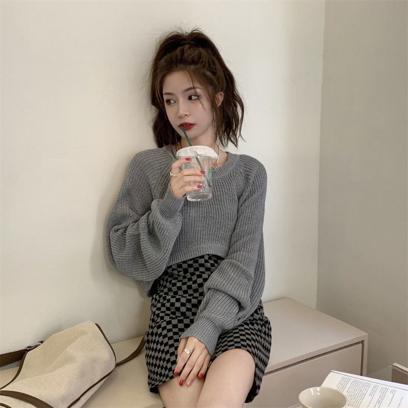 Hot!F &amp; X Set Áo Sweater Dệt Kim Dáng Ngắn Phối Đầm Hai Dây Phong Cách Retro Thời Trang Mùa Xuân Dành Cho Nữ 2022