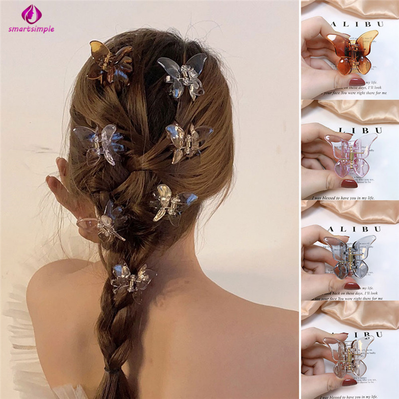 Kẹp tóc Acrylic màu trơn trong suốt hình bướm nhiều màu tùy chọn