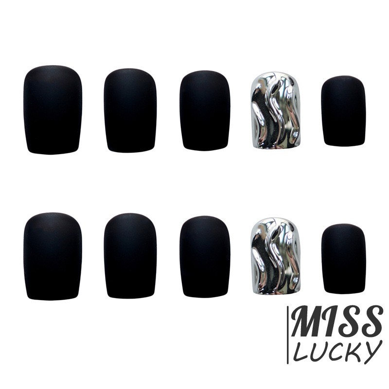 Set 24 móng giả sơn màu đen nhám thời trang cho nữ