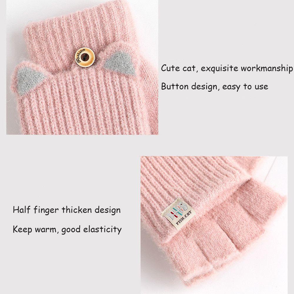 Găng Tay Dệt Kim Hở Ngón Giữ Ấm Mùa Đông Cho Nữ