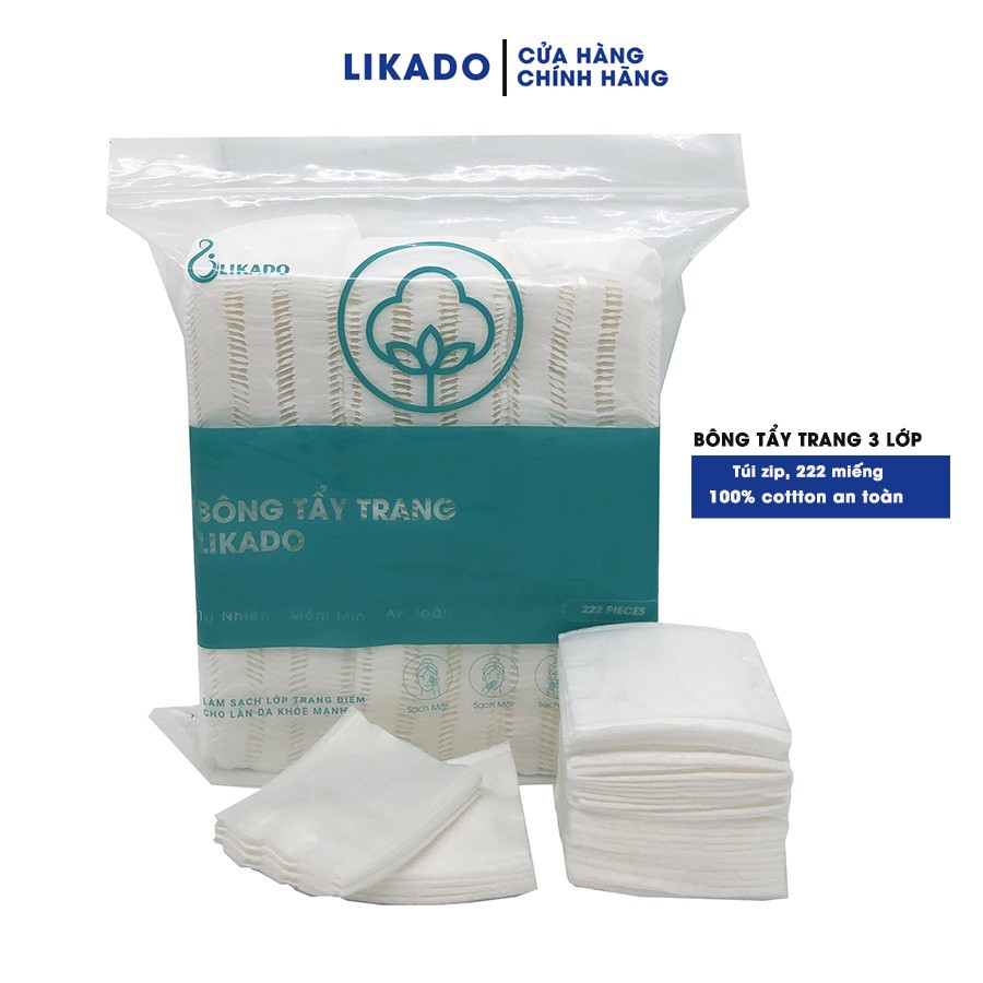 Bông tẩy trang 222 miếng Likado chất liệu Cotton túi 222 miếng( 1 túi)