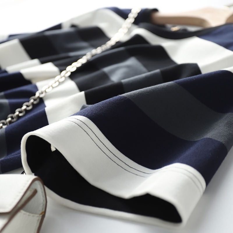 IELGY Đầm Thun T-shirt Tay Ngắn Cổ Tròn Họa Tiết Kẻ Sọc Thời Trang Hàn Quốc Dành Cho Nữ