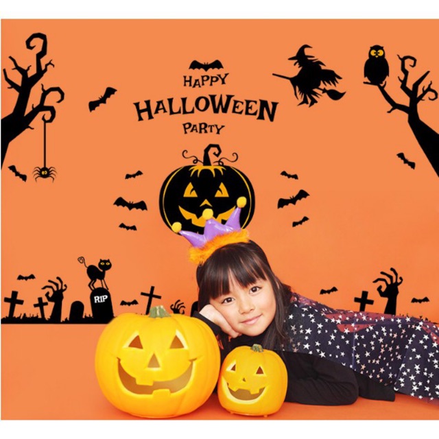 Decal trang trí tường - Halloween Bí Đỏ kinh Dị