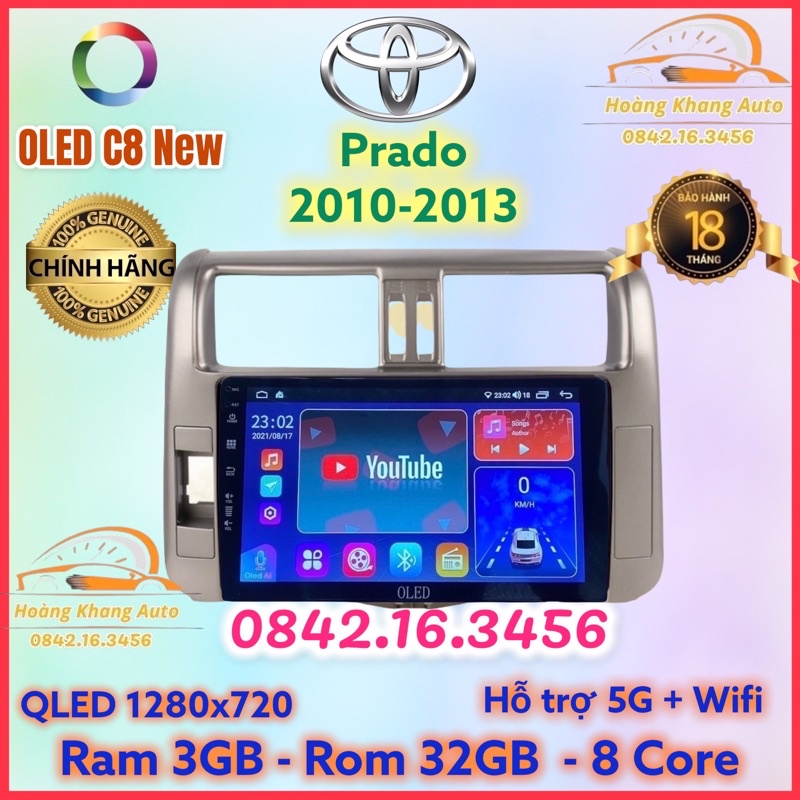 Màn hình android OLED C8 New theo xe Prado 2010 - 2013  kèm dưỡng và jack nguồn zin theo xe
